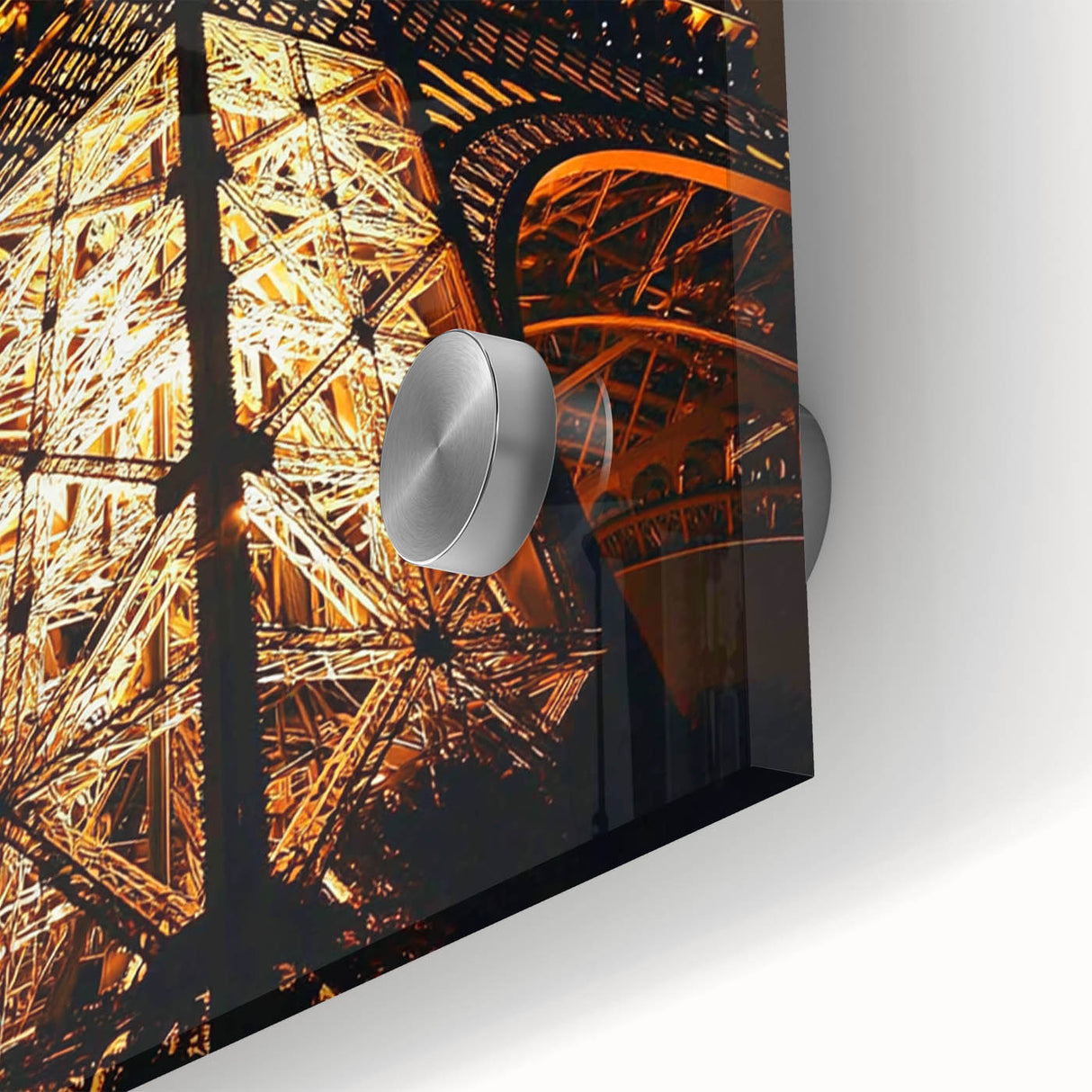 Large abstract wall art on acrylic glass featuring mid-century modernist architecture in monochrome.