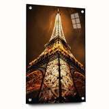 Large abstract wall art on acrylic glass showcasing a blend of vibrant orange and blue tones.