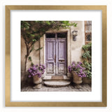 Extra large abstract art print featuring a textured depiction of a French door, framed in gold, ideal for living room decor.