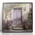 Large abstract wall art featuring a mid-century modernist style door design in black and gray tones on a framed acrylic…