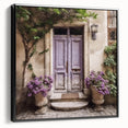 Black and white framed canvas of a vintage French door, ideal for bedroom wall art in monochrome tones.