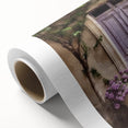 Art Deco style poster of a French door on rolled canvas, featuring subtle earth tones.