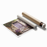 Rolled print of a French door architecture in soft gray tones, ideal for art wall dining room decor.