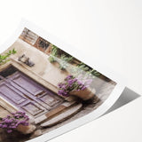 Extra large rolled print featuring line art flowers on a French door, in black and white.