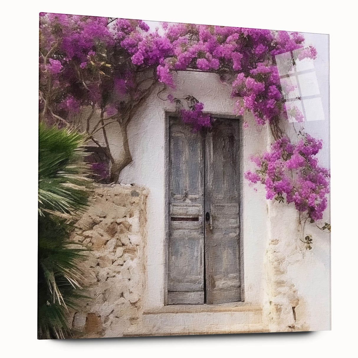 Acrylic print of a Greek door architecture in earth tones, suitable for bedroom or dining room decor.