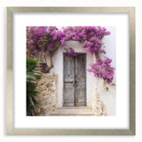 Textured art print of a Greek architecture door, featuring abstract elements and a silver frame, ideal for bedroom art.