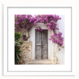 Abstract art print of a Greek door architecture in muted earth tones on a framed canvas, suitable for dining room decor.