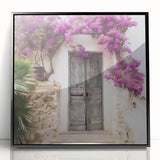 Large abstract wall art on acrylic, featuring a minimalist Greek door design in black and white, ideal for modern decor.