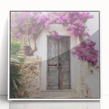 Art deco poster of a Greek door architecture in white acrylic frame, suitable for modern nursery decor.