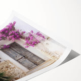 Extra large wall art featuring line art flowers on a Greek architecture door, in monochrome.