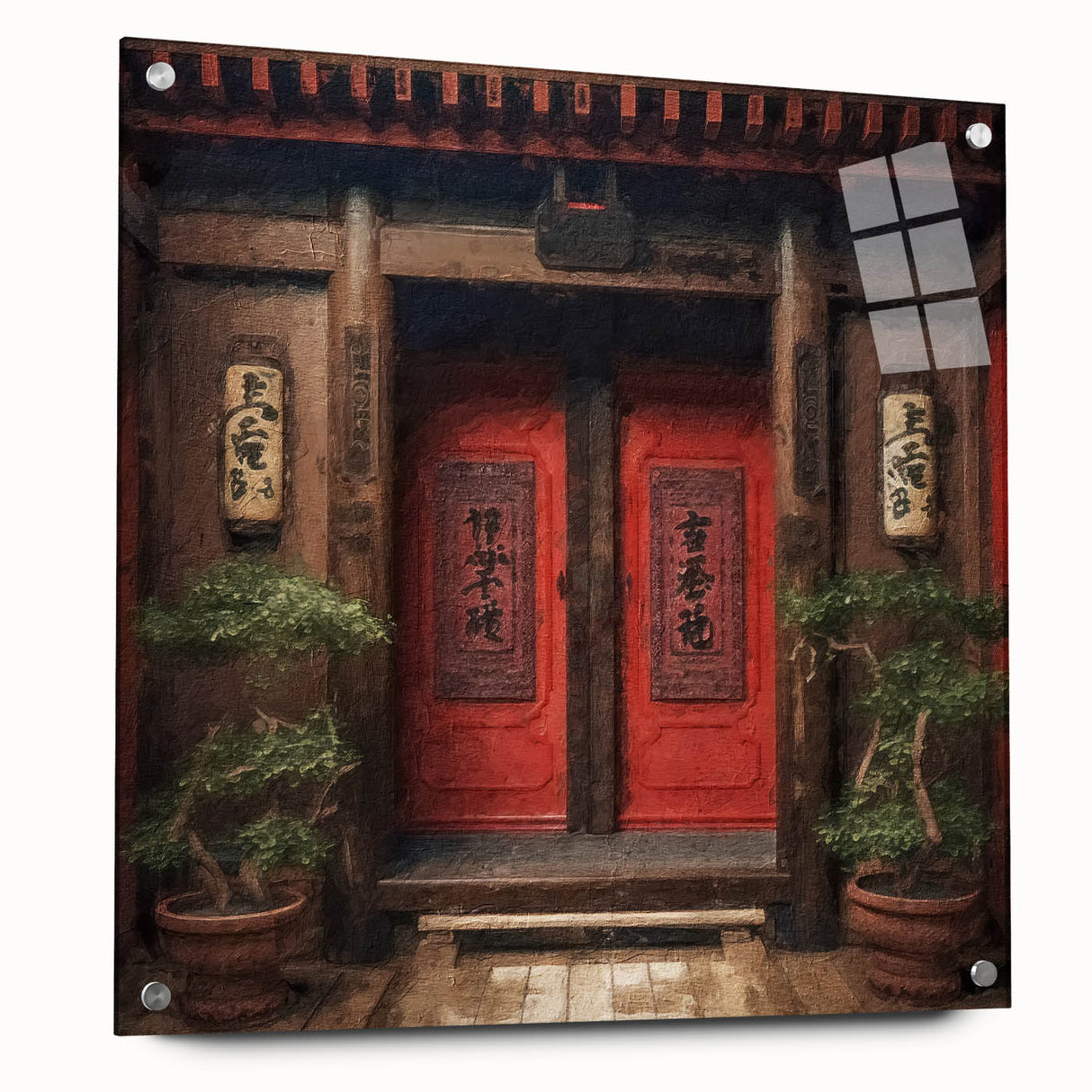 Acrylic print of a Japanese door design in muted earth tones, ideal for bedroom or dining room decor.
