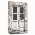 Rustic Italian door design on acrylic glass, muted earth tones, ideal for dining room art.