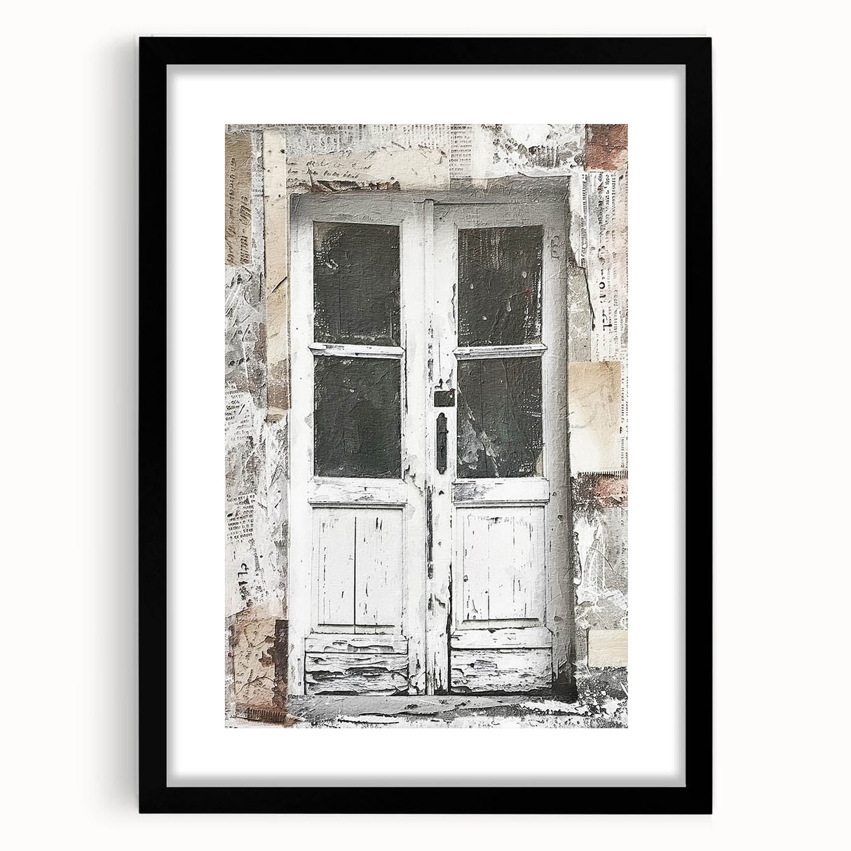 Extra large framed wall art featuring a rustic Italian door in vibrant, textured colors, ideal for living room decor.