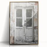 Acrylic print of a rustic Italian door in gold tones, framed, ideal for modern art wall decor.