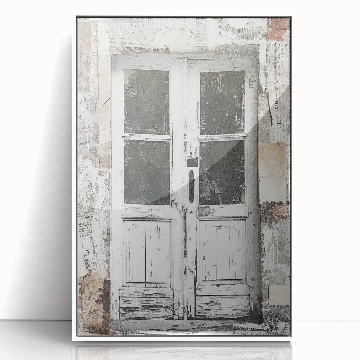 Rustic Italian door depicted in a framed acrylic print, featuring muted earth tones, ideal for modern art wall decor.