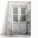 Rustic Italian door depicted in a framed acrylic print, featuring muted earth tones, ideal for modern art wall decor.