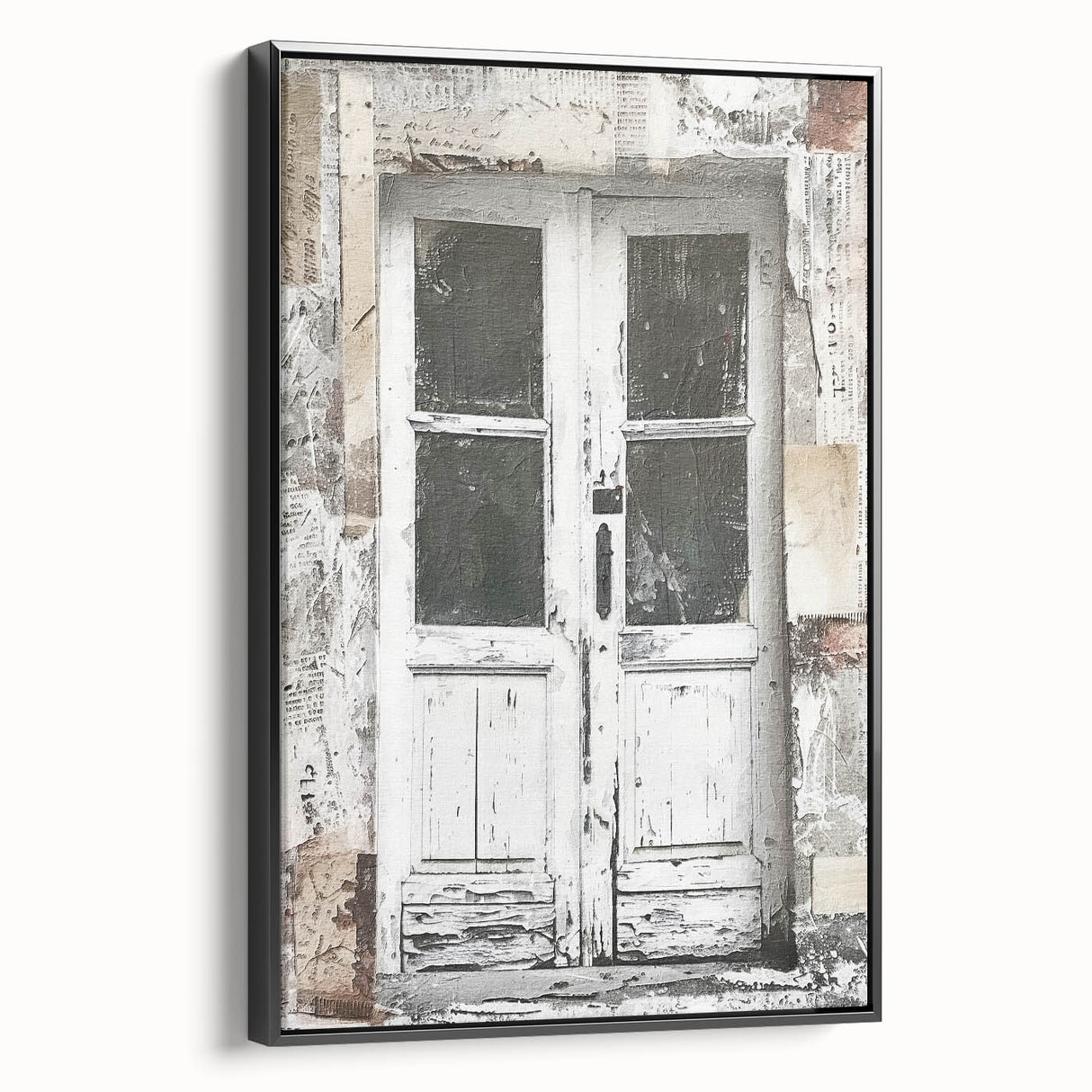 Black and white framed canvas of a rustic Italian door, ideal for vintage bedroom decor.