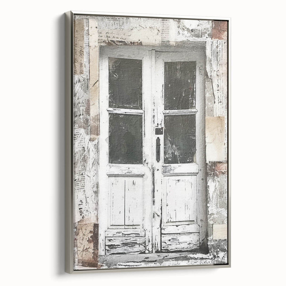 Framed canvas of a rustic Italian door in muted earth tones, ideal for adding a vintage touch to any room.