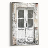 Framed canvas of a rustic Italian door in muted earth tones, ideal for adding a vintage touch to any room.