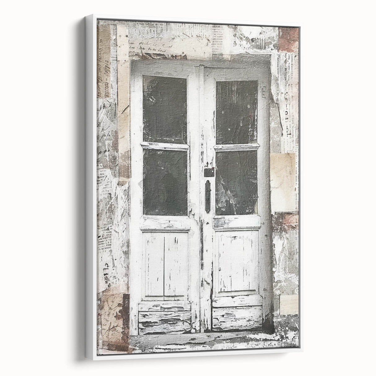 Vintage poster art of a rustic Italian door on a framed canvas, featuring earth tones, ideal for living room decor.