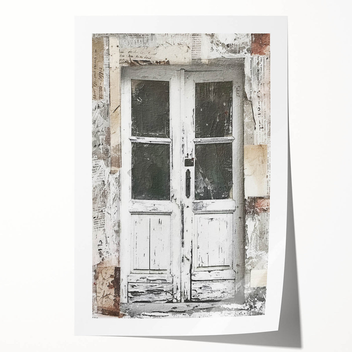 Rustic Italian door design on a rolled print, featuring earthy tones, ideal for art wall dining room.