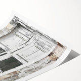Extra large wall art featuring a rustic Italian door design in muted earth tones on a rolled print.