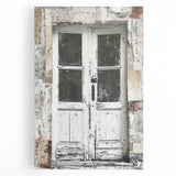 Black and white photo of a rustic Italian door on stretched canvas, ideal for kitchen wall art.