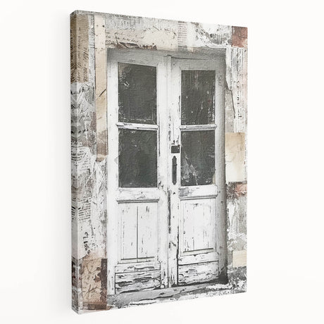 Rustic Italian door design on stretched canvas, depicting earthy tones, suitable for kitchen wall art.
