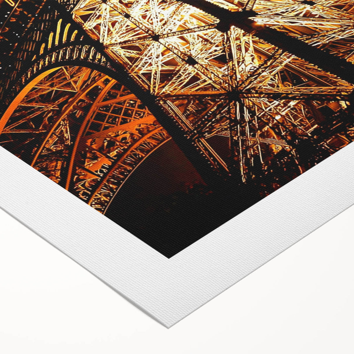 Art deco poster of geometric buildings in muted gold and black on rolled canvas, suitable for dining room wall art.