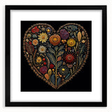 Framed wall art featuring a floral and botanical design with vibrant colors, set in a sleek black frame and matting, perfect for home decor enhancement.