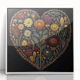 Framed acrylic wall art featuring a vibrant floral and botanical design with green leaves on a white background, perfect for home decor and enhancing interior aesthetics.