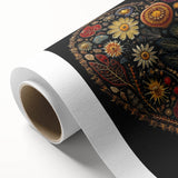 Vibrant rolled canvas showcasing a botanical wall art design with colorful flowers and leaves, ideal for home decor, presented in a protective cardboard tube.