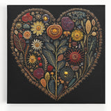 Stretched canvas wall art showcasing a vibrant floral and botanical design with intricate leaves, perfect for adding color and elegance to home decor.