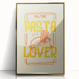 Large art print of various food dishes in mid-century modernist style, framed in gold acrylic.