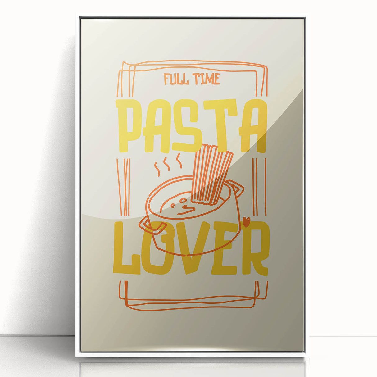 Framed acrylic print of colorful art deco food dishes, ideal for modern kitchen decor.