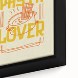 Close-up of a framed canvas featuring an assortment of colorful, textured food dishes on a black background.