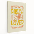 A canvas print featuring a variety of illustrated food dishes in vibrant colors, ideal for kitchen wall art.