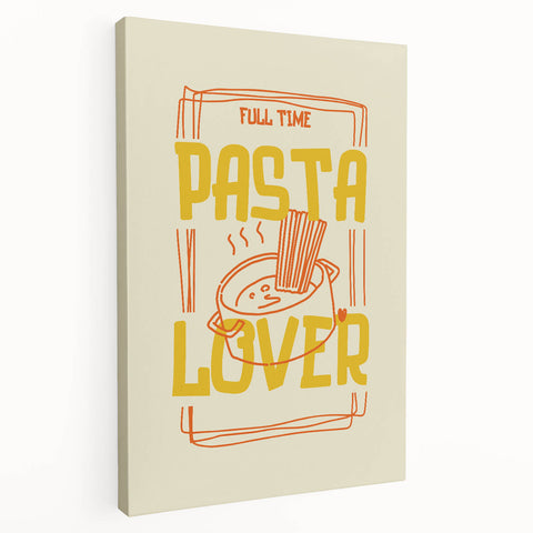 A canvas print featuring a variety of illustrated food dishes in vibrant colors, ideal for kitchen wall art.