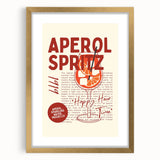 Abstract art print featuring swirling patterns in gold and black, set in a gold frame, suitable for dining room decor.