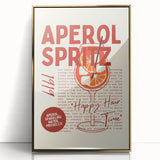 Large art print of mid-century modernist food and drinks, framed in acrylic with gold hues.