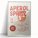 Art deco poster featuring stylized food and drinks, in muted pastel tones on white acrylic, framed.