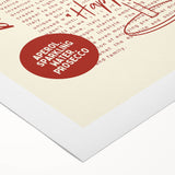 Art deco poster featuring a stylized cocktail glass, in vibrant orange and blue tones on rolled canvas.