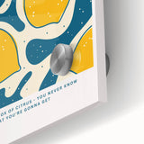 Large abstract wall art featuring assorted fruits in vibrant colors on acrylic glass, ideal for dining room decor.