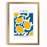 Extra large abstract art print featuring vibrant fruit designs on textured canvas, framed in gold.