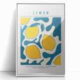 Art deco poster featuring an array of fruits in vibrant colors on white acrylic, ideal for modern kitchen wall decor.