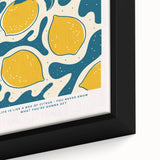 Extra large black wall art featuring colorful, textured fruits on a framed canvas, ideal for living room decor.