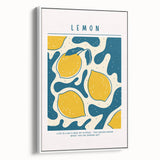 Vintage poster art of colorful fruits on a black background, framed canvas, ideal for living room decor.