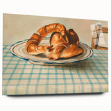 Large abstract wall art of assorted pastries in vibrant colors on acrylic glass, ideal for bedroom or dining room decor.