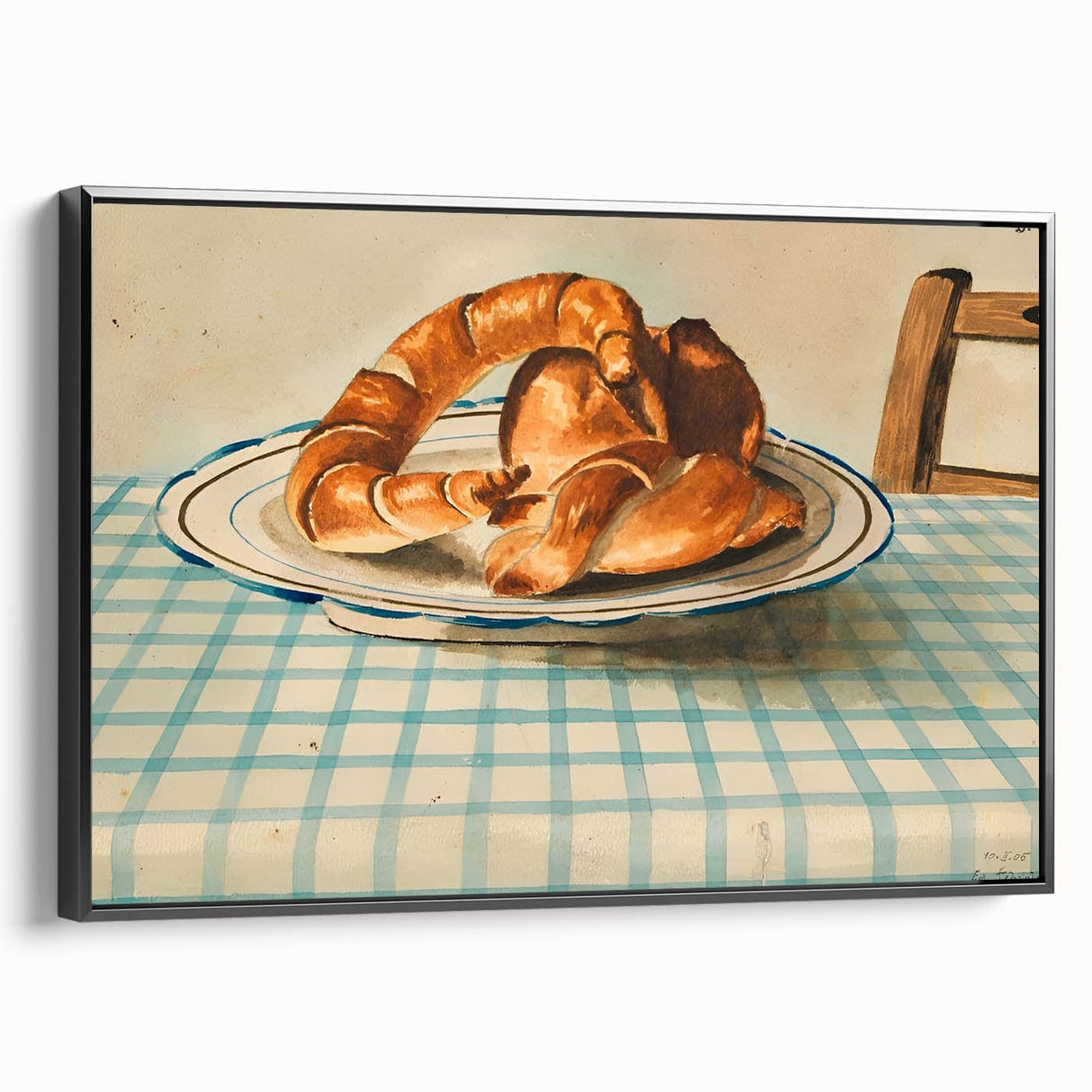 Black and white framed canvas of vintage pastry illustrations, suitable for bedroom wall decor.