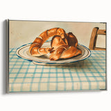 Framed canvas of vintage poster art featuring colorful pastries, ideal for kitchen wall decor.